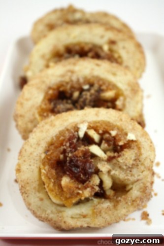Close-up of sliced spiral rugelach dough ready for baking