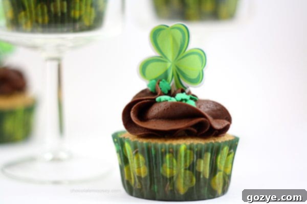 A collection of decorated Irish Cream Cupcakes, showcasing festive presentation