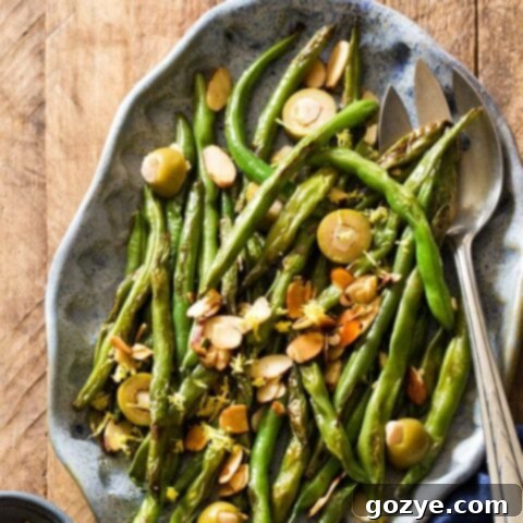 Green Beans with Almonds and Olives for vegan Thanksgiving side dish