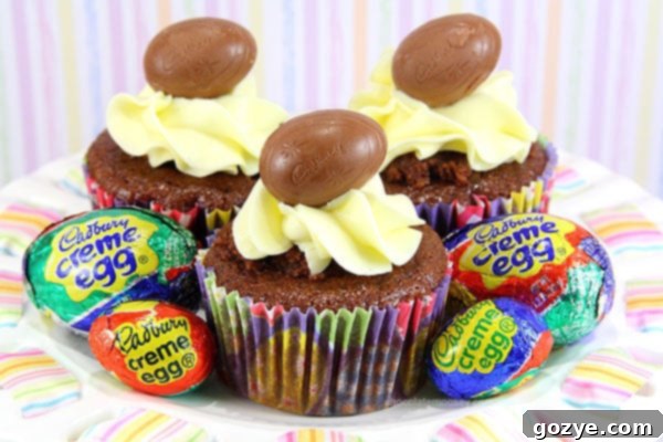 Cadbury Creme Egg Cupcakes - Irresistible chocolate cupcakes with a surprise fondant filling