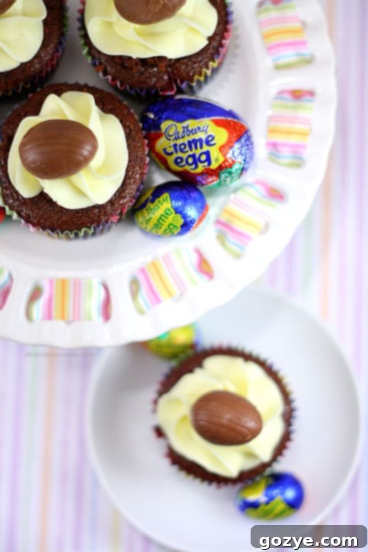 Delicious Cadbury Creme Egg Cupcakes ready to be enjoyed