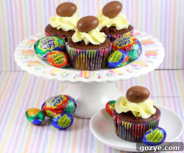 A festive display of Cadbury Creme Egg Cupcakes, perfect for any celebration
