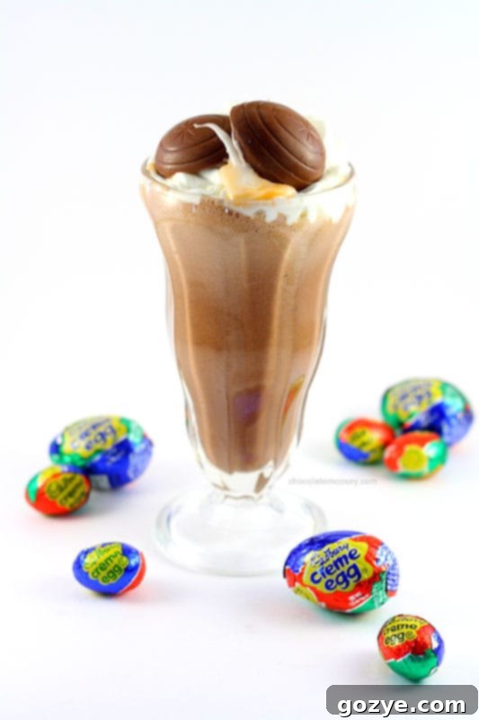 Your favorite Cadbury creme egg dessert in milkshake form! Chocolate ice cream and homemade fondant cream blended together for a sinful Cadbury Creme Egg Milkshake, just in time for Easter.
