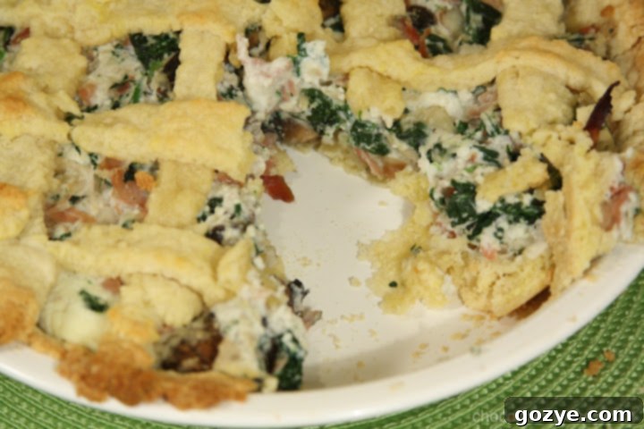 Pizza Rustica for Tuesdays With Dorie 6 Hands mixing the Pizza Rustica filling ingredients in a large bowl, showing the creamy texture and colorful additions.