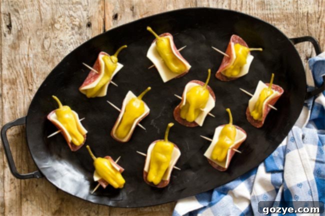 Zesty Salami Pepperoncini Rolls 4 Salami Wrapped Pepperoncini displayed as an easy holiday appetizer