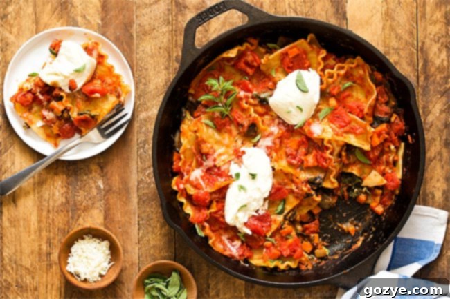 Serving one pan skillet lasagna directly from the skillet
