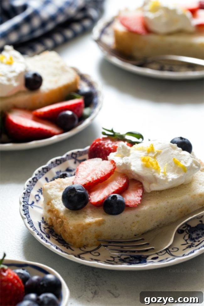 Angel Food Cake In A Loaf Pan made without cream of tartar, ready to be served