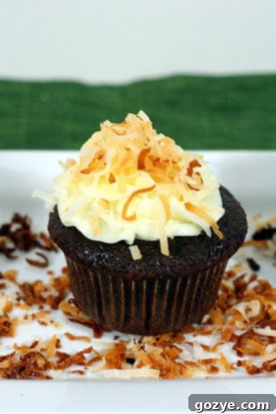 Pin this award-winning chocolate coconut cupcake recipe on Pinterest