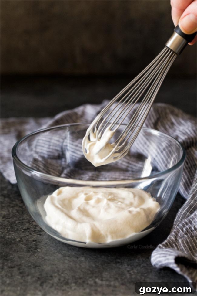 Small Batch Whipped Cream at the stiff peak stage