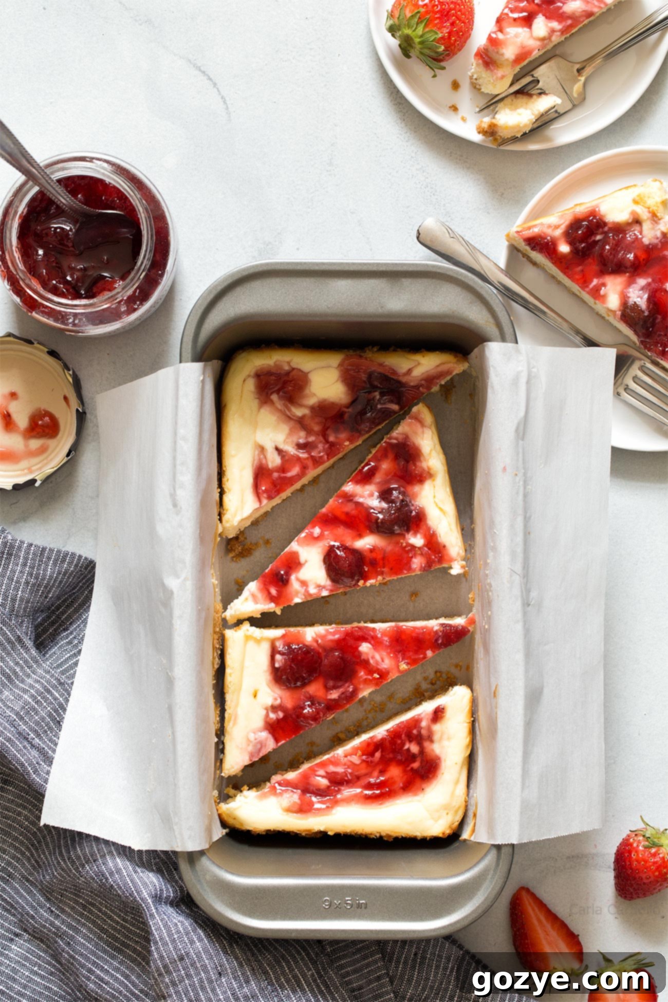 Date Night Cheesecakes 9 The best cheesecake recipe baked in a loaf pan! These Small Batch Strawberry Swirl Cheesecake Bars makes about 6 bars, ideal if you're looking for portion control.