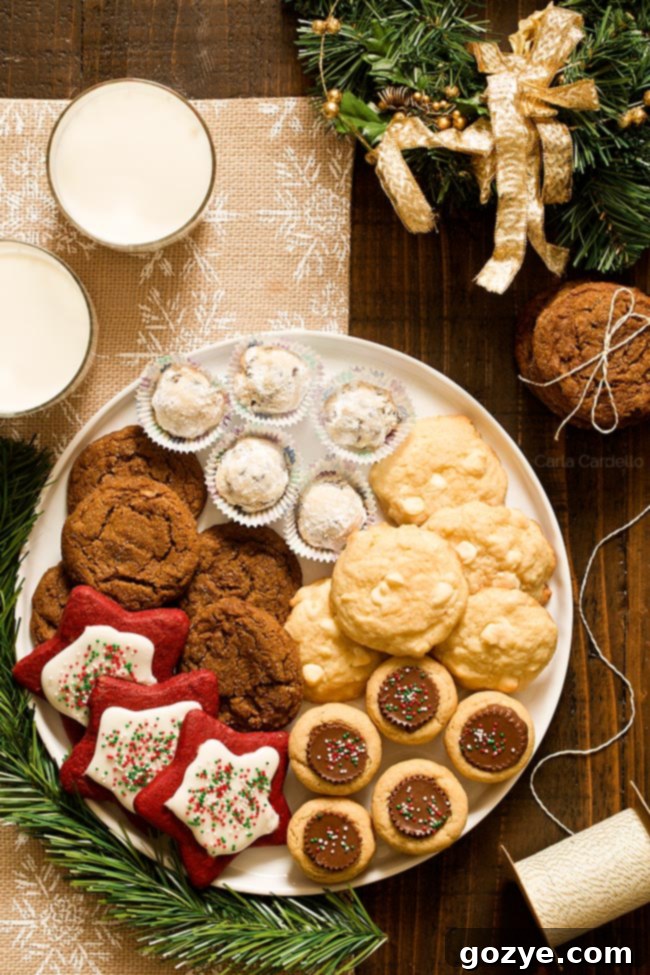 Variety of homemade small batch Christmas cookies including gingerbread, chocolate chip, and peanut butter cups