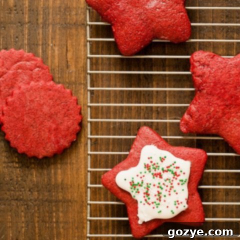 Festive Red Velvet Cut Out Cookies with egg-free royal icing