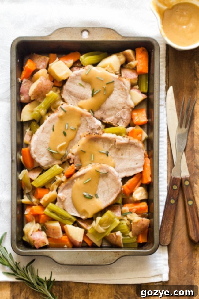 Pork Roast Dinner For Two with vegetables and gravy