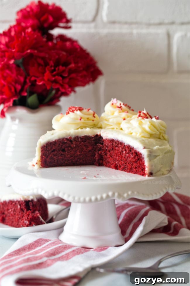 6 Inch Red Velvet Cake on white cake stand
