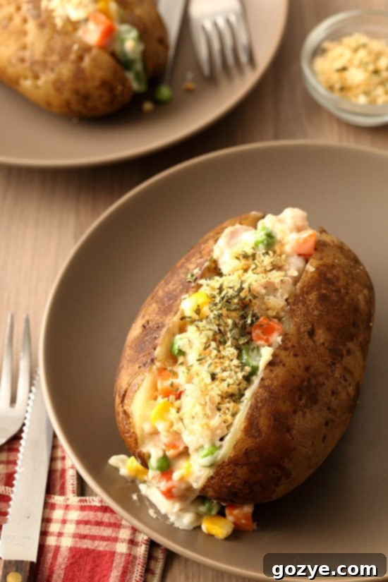 Chicken Pot Pie Baked Potatoes, a quicker version