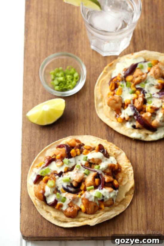 Barbecue Chicken and Corn Tostadas with jalapeno ranch
