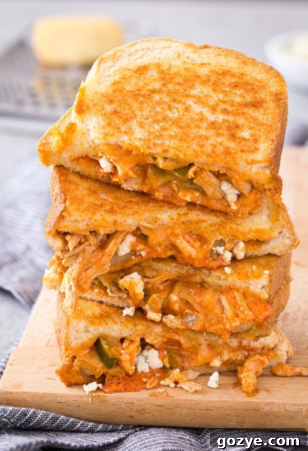 Buffalo Chicken Grilled Cheese with two types of cheeses