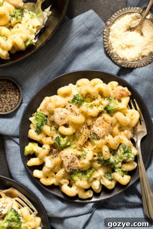 Alfredo Mac and Cheese with chicken and broccoli