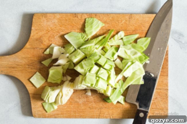 chopped cabbage on cutting board