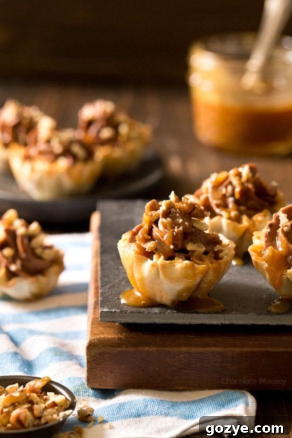 No Bake Turtle Cheesecake Phyllo Cups