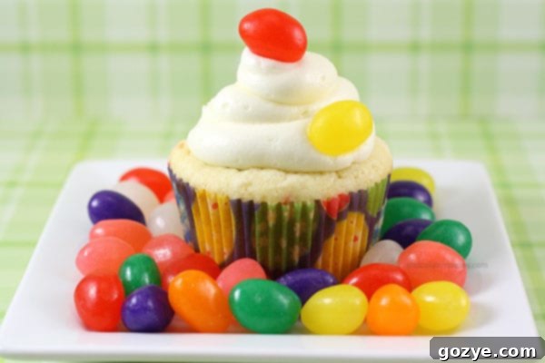 Delicious Jelly Bean Cupcakes ready to be enjoyed with cream cheese frosting