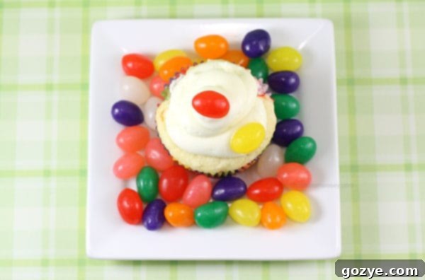 Close-up of baked Jelly Bean Cupcakes showing the melted jelly bean texture