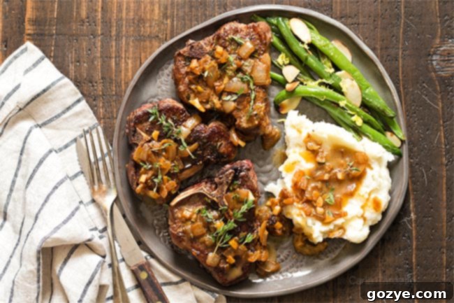 Lamb Chops With Creamy Mashed Potatoes and green beans