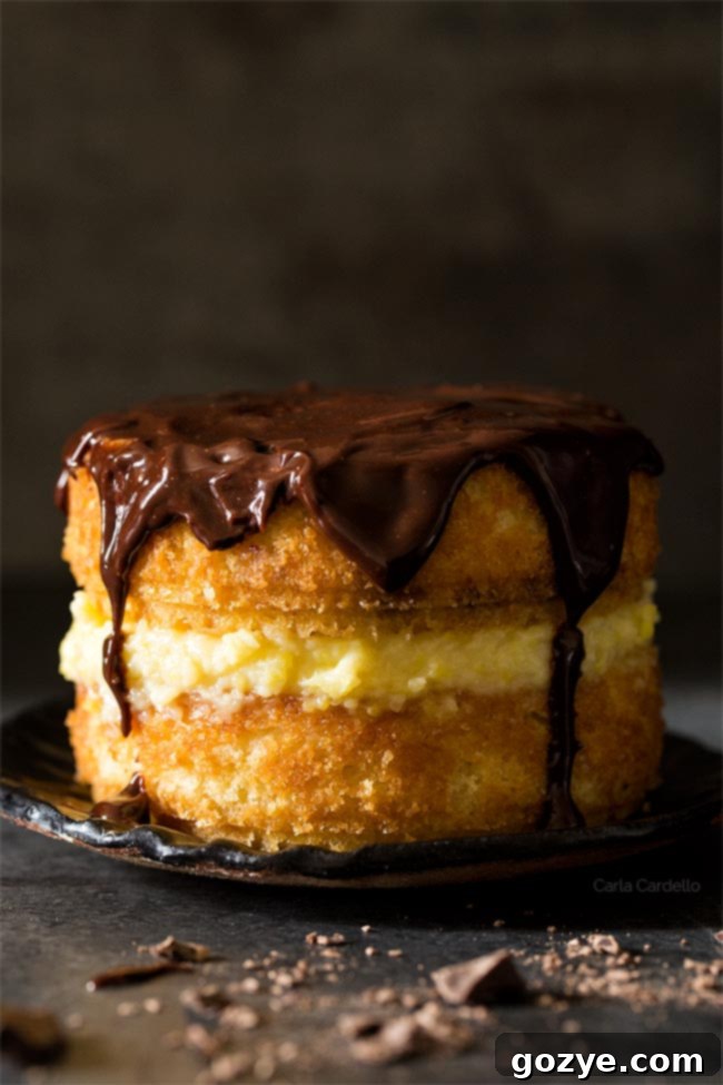 Boston Cream Pie on a footer for social sharing