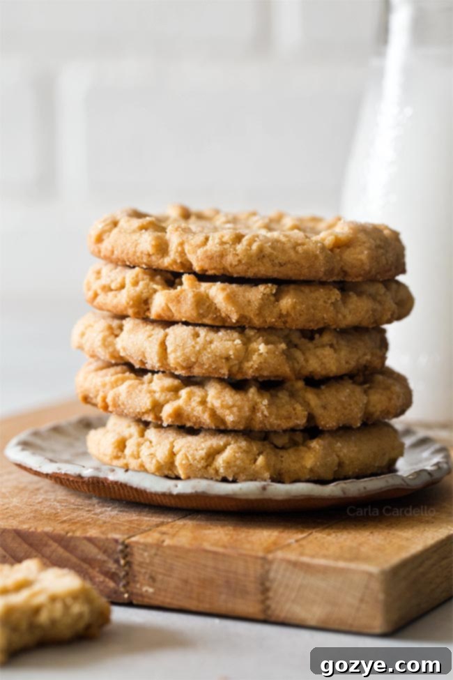 Stack of small batch peanut butter cookies