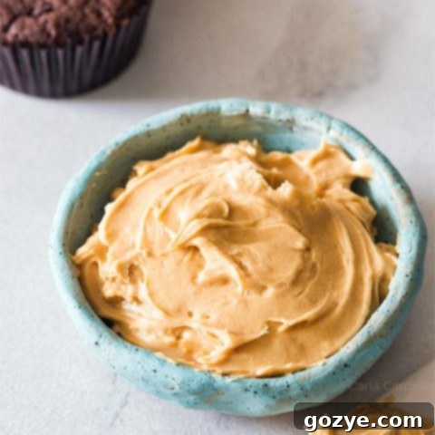 Peanut Butter Frosting in blue bowl