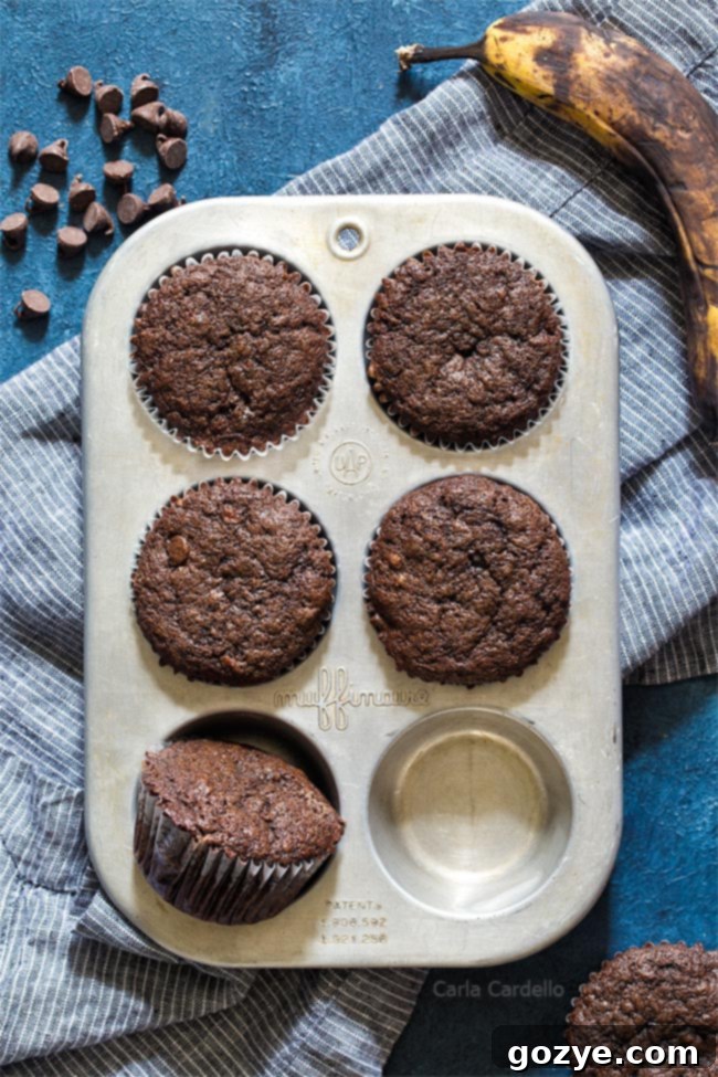Cozy Chocolate Banana Muffins 3 6 Chocolate Banana Muffins cooling on a wire rack