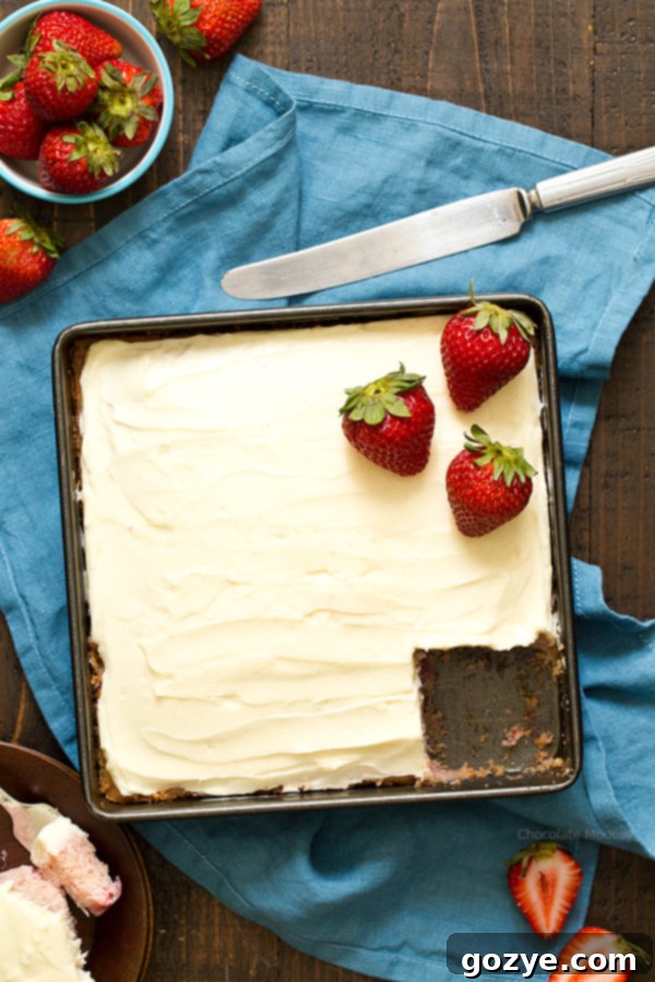 Fresh 8x8 Strawberry Snack Cake, made from scratch with real strawberries, using two egg whites.