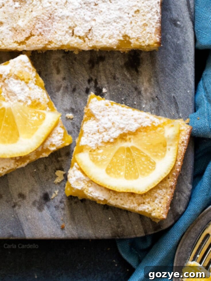 Small Batch Lemon Bars baked in a loaf pan, using one yolk