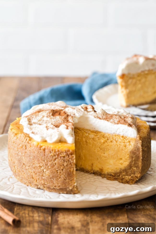 Delicious 6 Inch Pumpkin Cheesecake recipe with whipped cream topping, perfect for fall