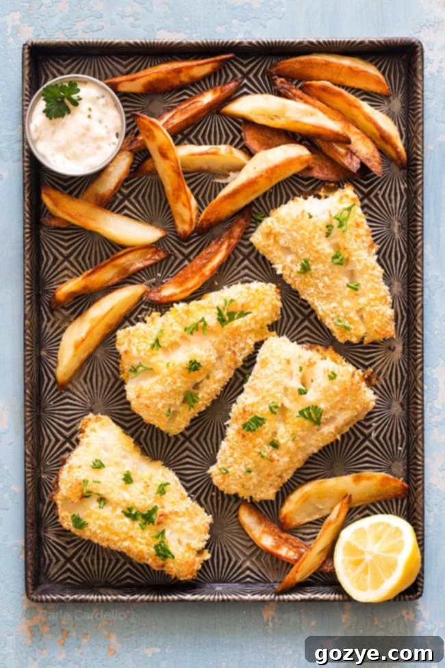 Baked Fish and Chips On Sheet Pan