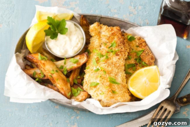Baked Fish and Chips in round tin