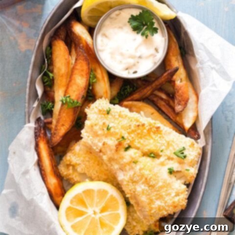 Baked Fish and Chips in round tin