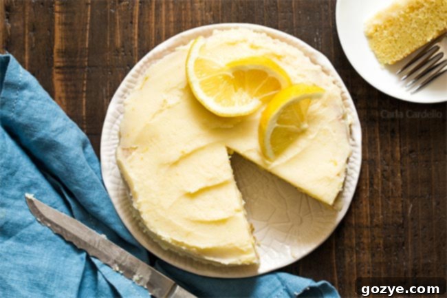 Lemon cake with blue linen and knife