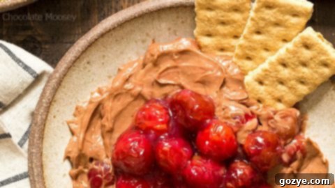 Small Batch Chocolate Cherry Cheesecake Dip in a bowl with dippers