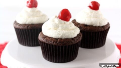 Cherry Cheesecake Stuffed Cupcakes with chocolate frosting