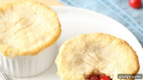 Mini Cherry Pie for Two baked in a small ramekin