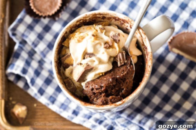 Pin this delicious Chocolate Peanut Butter Mug Cake recipe for later!