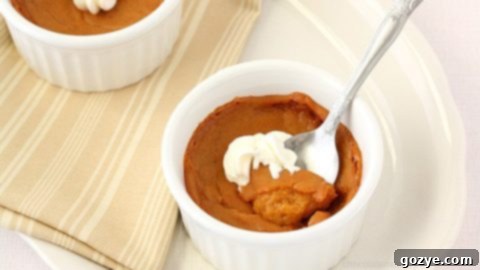 Eggless Pumpkin Pie For Two, crustless and baked in ramekins, a gluten-free option.