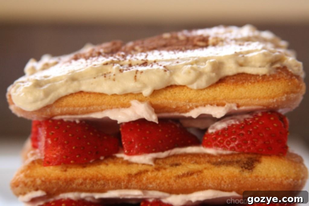 Another angle of the finished Strawberry Tiramisu, ready to be served