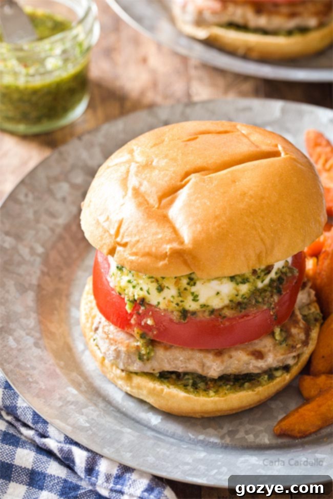 Pesto Burger with mozzarella and tomato