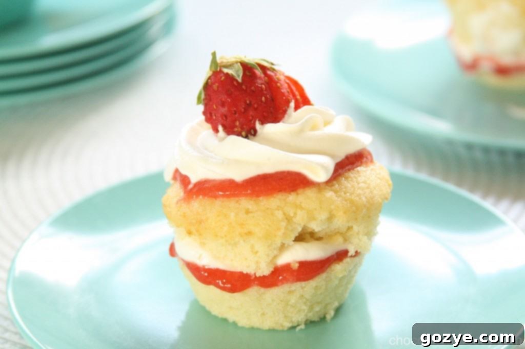 Close-up of a Strawberry Shortcake Cupcake revealing its layers