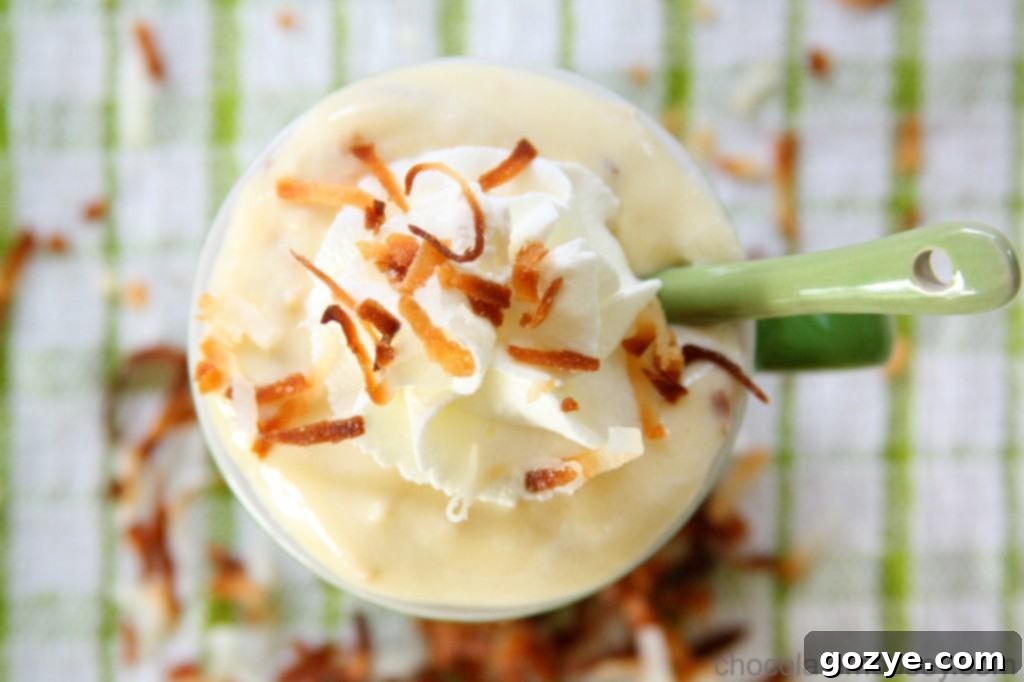Close-up view of the smooth texture of Coconut Cream Pudding