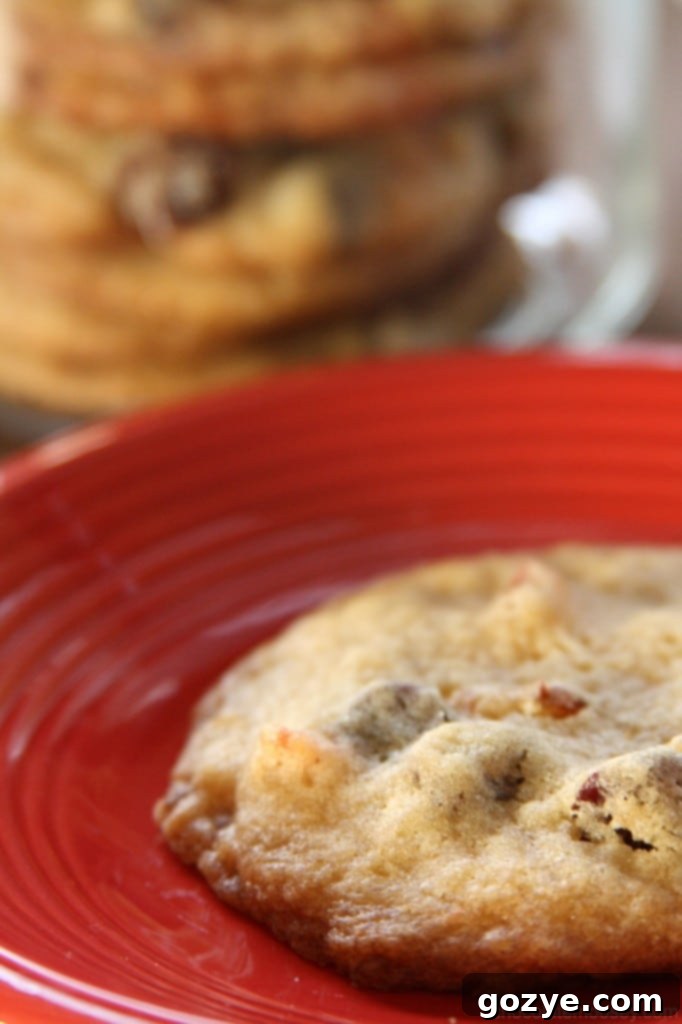 Another close-up of the delectable Bacon and Dried Cherry Chocolate Chip Cookies
