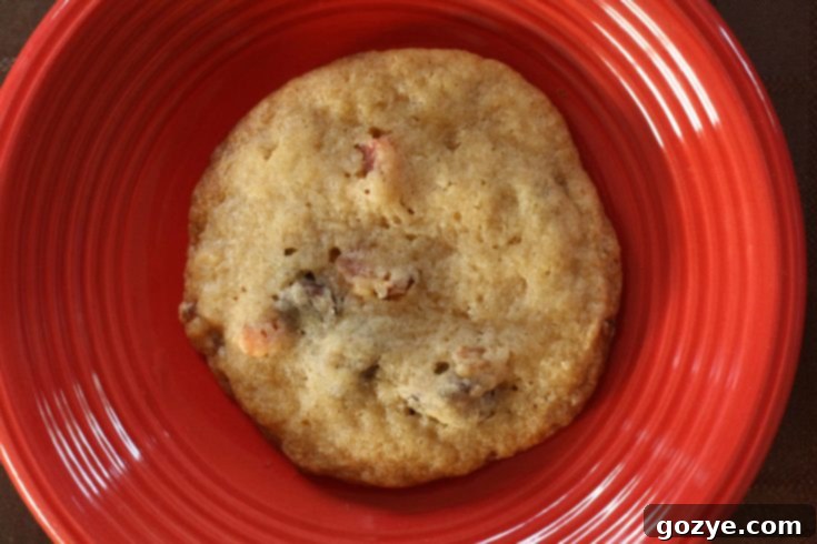 Pin this delicious Bacon and Dried Cherry Chocolate Chip Cookies recipe on Pinterest