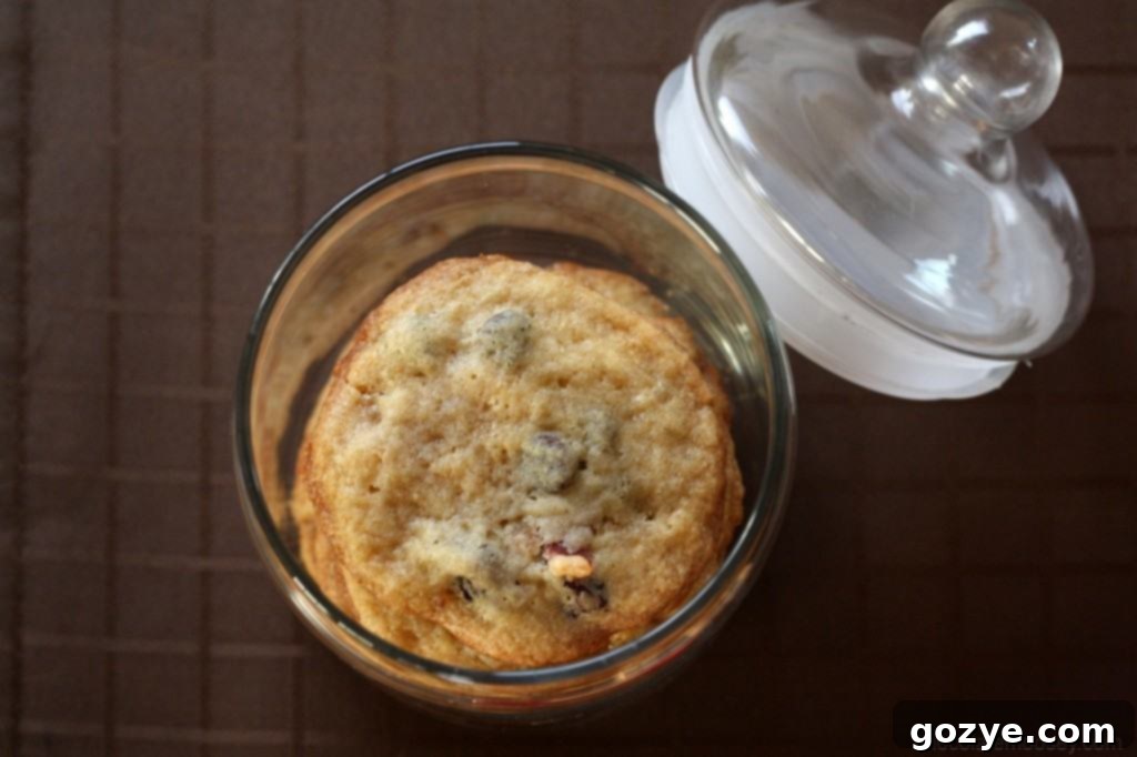 A plate stacked high with freshly baked Bacon and Dried Cherry Chocolate Chip Cookies